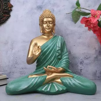 Полимерный мрамор Медитирующий Будда Гаутама Будда Статуэтка Лорда/Идол/Мурти Подарочные товары Экспонат для Домашнего Декора Украшения Подарки (Морской зеленый - 14 дюймов)