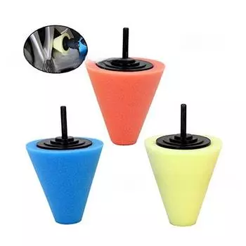 Полировальный круг-губка для детейлинга автомобиля конической формы, с сетчатым центром, ручкой-щеткой, диаметр 6 мм. thick жёлтый