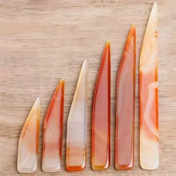 Полировка Агата Ручка-нож Гладкий Агат Кожаный Инструмент Натуральный Агат Нож Серебряный Ювелирные Изделия Чистка 10cm