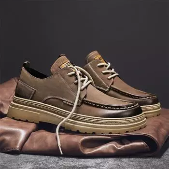 Polished retro Martin shoes men s British style low-top Korean version tooling shoes outdoor non-slip casual leather shoes 39 коричневый