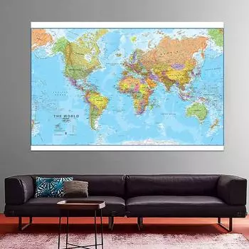 Политическая карта мира, подробная картина, современное настенное искусство, постер, школьные принадлежности, домашний декор для гостиной 60*40cm(Canvas)