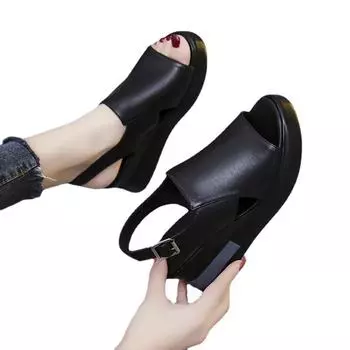 Полиуретановые босоножки на танкетке женские новинка 2024 года на танкетке женские туфли с заостренным носком 42 размера на платформе женские босоножки 35 чёрный