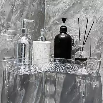 Полка для хранения Caddy с прозрачной стеной без сверления и присоской. Треугольные отсеки. Прочная несущая способность. Простая установка. Угловая полка для хранения в ванной комнате. серый