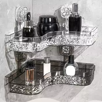 Полка для хранения Caddy с прозрачной стеной без сверления и присоской. Треугольные отсеки. Прочная несущая способность. Простая установка. Угловая полка для хранения в ванной комнате.