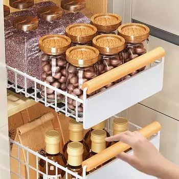 Полка для хранения чаш и блюд Большая вместимость с клейкой направляющей Выдвижной выдвижной ящик Органайзер для шкафа Съемная дренажная пластина Выдвижная выдвижная панель для тяжелых условий эксплуатации C