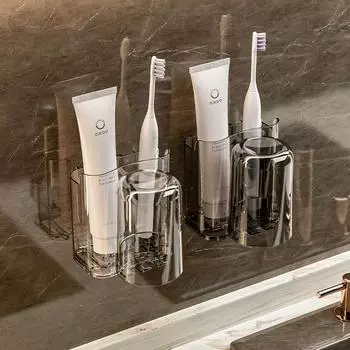 Полка для хранения чашек для зубных щеток, без перфорации, чашка для полоскания рта для ванной комнаты, настенная полка для хранения чашек для зубной пасты 10.3*11*12cm белый