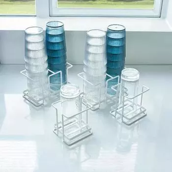 Полка для хранения чашек, разделенный подстаканник с противоскользящим основанием, компактный органайзер для чашек чая для домашней кухни L белый
