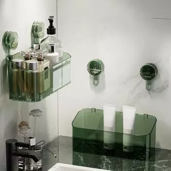 Полка для хранения Душевая кабина с прочной присоской Съемная быстросохнущая легко очищаемая дренируемая душевая стойка S темно-зеленого