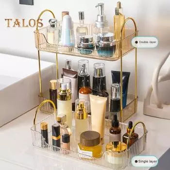 Полка для хранения косметики, простая сборка, большая вместимость, прочный органайзер для ванной комнаты и кухни, полка для дома Dual Layer шампанского