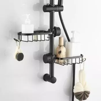 Полка для хранения крана для ванной комнаты, держатель для шампуня, мыла, регулируемая тряпка для кухонной мойки, губка, полка для слива, аксессуары для ванной комнаты чёрный