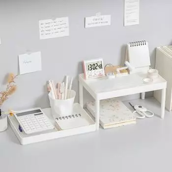 Полка для хранения, многофункциональный двухслойный пластиковый настольный органайзер для косметики и всякой всячины для дома белый