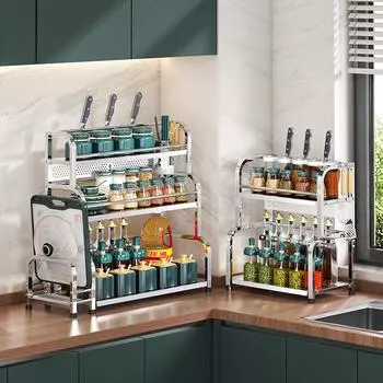 Полка для хранения на кухне из нержавеющей стали, банка для приправ, подставка для хранения специй, палочек для еды, полка для ножей, органайзер для кухонных принадлежностей