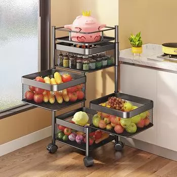 Полка для хранения на кухне, многоуровневая передвижная стойка для фруктов, овощей и закусок, вращающаяся полка для хранения на кухне, полка большой емкости
