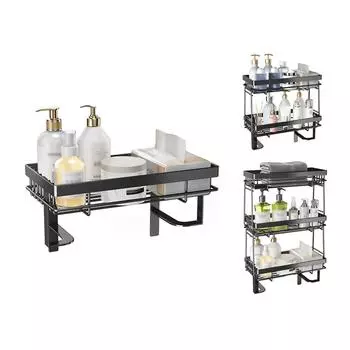 Полка для хранения над туалетом, Хранение над туалетом, Органайзер для хранения в ванной, Задняя часть полки для туалета Single Layer чёрный