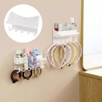 Полка для хранения Настенная ванная комната с крючками Подвесная стойка Бесследная установка Стеллаж для хранения белый