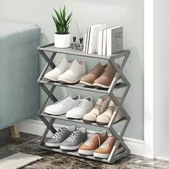 Полка для хранения обуви, 4-уровневая складная стойка, переносная полка для обуви, сборный шкаф для обуви, простая стойка для хранения пыли в студенческом общежитии чёрный