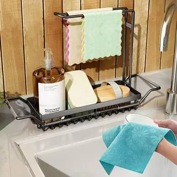 Полка для хранения раковины, телескопическая, устойчивая конструкция, антикоррозийная, выдолбленная, дренажная конструкция, сохраняющая чистоту, нержавеющая сталь, мыльная губка, держатель для кухонной раковины, кухня S серебряный