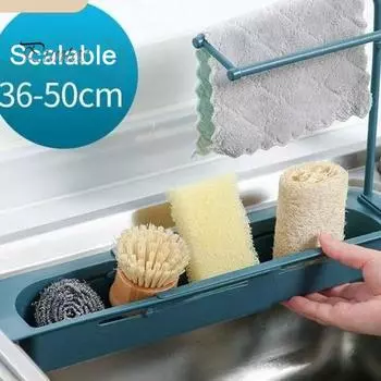 Полка для хранения раковины, вешалка для полотенец, выдвижная телескопическая конструкция, вентиляция, дренаж, простая установка, многофункциональная кухонная сливная полка серый
