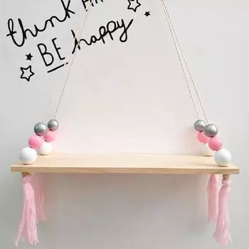 Полка для хранения в скандинавском стиле, деревянная доска, настенные украшения, подвеска с кисточками и бусинами для украшения детской комнаты, реквизит для фотосессии A