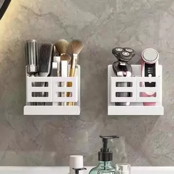 Полка для хранения в ванной комнате, настенная, без перфоратора, водонепроницаемый дренаж, большая несущая способность, расческа для зубных щеток, косметический фен, стойка-органайзер белый