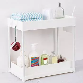 Полка для хранения в ванной комнате с крючками и карманами. Двухслойный дренажный выдвижной ящик большой емкости. Противоскользящее дно под полкой под раковиной. чёрный