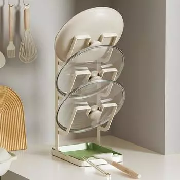 Полка для крышки кухонной кастрюли Трехслойный держатель для крышек кастрюль со съемной столешницей для сливного лотка зелёный