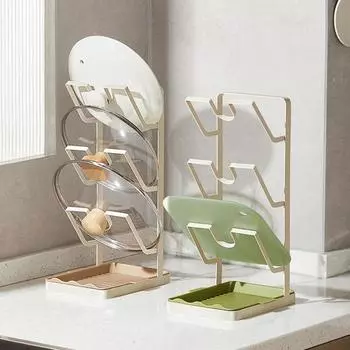 Полка для крышки кухонной кастрюли, трехслойный держатель для крышек кастрюль со съемным сливным лотком, подставка для крышки столешницы, органайзер для шкафа зелёный