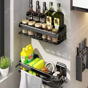 Полка для кухни на присоске, настенное крепление для туалетного столика_ 1 шт. 1-tier чёрный