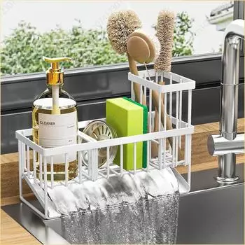 Полка для кухни, полка для хранения тряпок, дренажная полка, стойка для хранения без отверстий, полка для специй, кран для раковины, дренажная полка для раковины, кухонные принадлежности белый