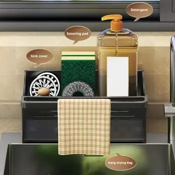Полка для кухонной мойки, держатель для губки, большая емкость, устойчивая к коррозии, полая конструкция, бытовая полка для хранения серый