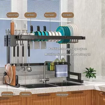 Полка для кухонной мойки из нержавеющей стали, многофункциональная полка для хранения посуды, ножей, вилок, органайзер для посуды 1-tier