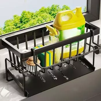 Полка для кухонных полотенец Подставка для чистки раковины Губка для чистки раковины Подставка для хранения моющих средств для посуды With a rag rod чёрный