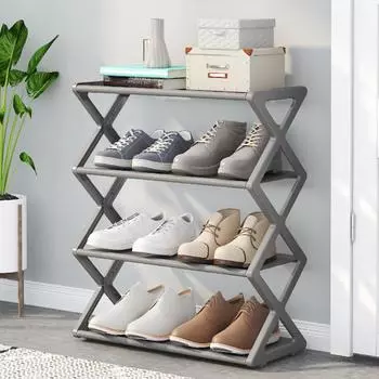 Полка для обуви 4-х уровневая пылезащитная переносная полка для обуви X-образной формы, простая сборка, для студенческого общежития, для дома, простой шкаф для хранения обуви розовый