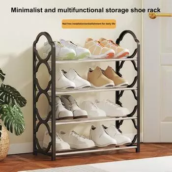 Полка для обуви при входе, 4 яруса, съемная, большая вместимость, большая несущая способность, утолщенная стальная труба, устойчивая вниз, домашняя входная обувь белый
