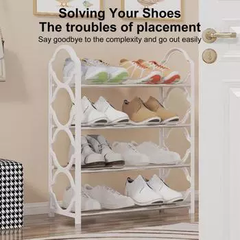 Полка для обуви при входе, 4 яруса, съемная, большая вместимость, большая несущая способность, утолщенная стальная труба, устойчивая вниз, домашний вход, органайзер для обуви, шкаф белый