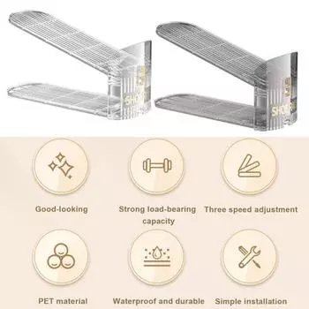 Полка для обуви, трехуровневая регулировка, держатель для хранения обуви, компактный прозрачный складной органайзер для обуви для дома