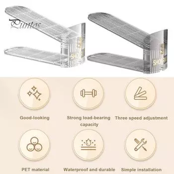 Полка для обуви, трехуровневая регулировка, держатель для хранения обуви, компактный прозрачный складной органайзер для обуви для дома чистый