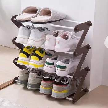 Полка для обуви Yousheng Простая сборка Стабильная конструкция Четырехслойный отдельно стоящий шкаф Прихожая Спальня Пол Открытый органайзер для обуви Подставка для обуви Полка для обуви Four Layer кофейный