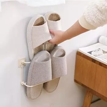 Полка для обуви Yousheng Складная полка для тапочек в ванной комнате Настенный органайзер для обуви без перфорации, легкий доступ и экономия места S серый