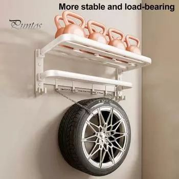 Полка для полотенец большого размера, складная полка для полотенец в ванной с несколькими крючками, настенный держатель для полотенец без перфорации белый