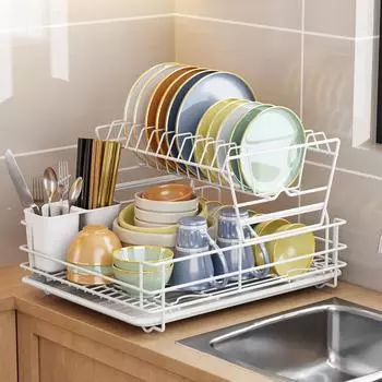 Полка для посуды Кухонная полка для хранения Артефактная стойка Поставьте миску Сливная полка Столешница Фильтр для воды Полка для посуды Сушильная чаша 34*40*24CM белый