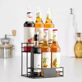 Полка для приправ, 2-уровневая подставка для кофейного сиропа, полка, универсальный кухонный органайзер для бутылок для заправки сиропа и вина чёрный