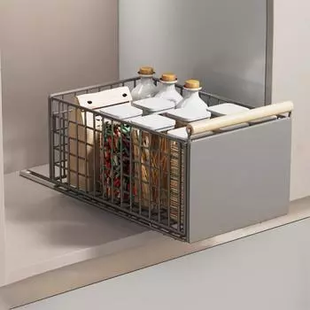 Полка для ящиков для хранения Самоклеящаяся направляющая без сверления Складная сверхмощная грузоподъемность Легко выдвижной органайзер для шкафа S серый