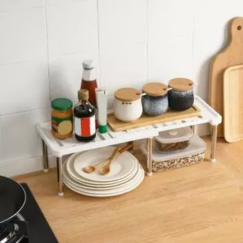 Полка для шкафа Многофункциональная расширяемая полка для хранения из полипропилена с возможностью штабелирования для кухни белый