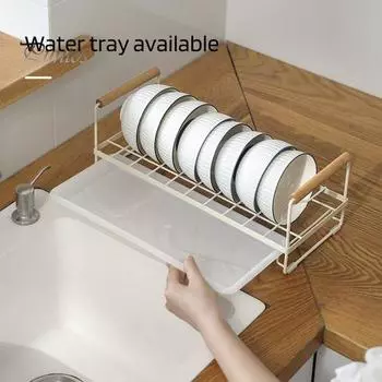 Полка для слива посуды с деревянной ручкой и силиконовой противоскользящей накладкой, вертикальный водонепроницаемый органайзер для посуды на столешнице A серый