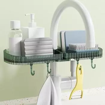 Полка для смесителя для кухонной раковины, полка для сушки мыла, корзина-органайзер, однослойная губка для хранения, держатель для слива с двумя прорезями зелёный