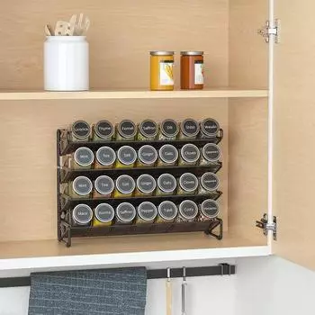Полка для специй, прочная, выдерживающая большую нагрузку, с большой емкостью, прочная конструкция, кухонная полка для хранения, органайзер, держатель для приправ чёрный