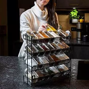 Полка для специй, прочная, выдерживающая большую нагрузку, с большой емкостью, прочная конструкция, кухонная полка для хранения, органайзер, держатель для приправ чёрный