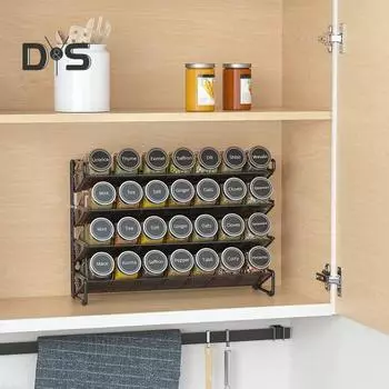 Полка для специй, прочная, выдерживающая большую нагрузку, с большой емкостью, прочная конструкция, кухонная полка для хранения, органайзер, держатель для приправ чёрный
