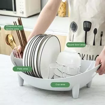 Полка для сушки посуды Большая вместимость Прочная несущая конструкция с приподнятыми пазами Приподнятая опорная плита Чаша Для хранения столовых приборов серый